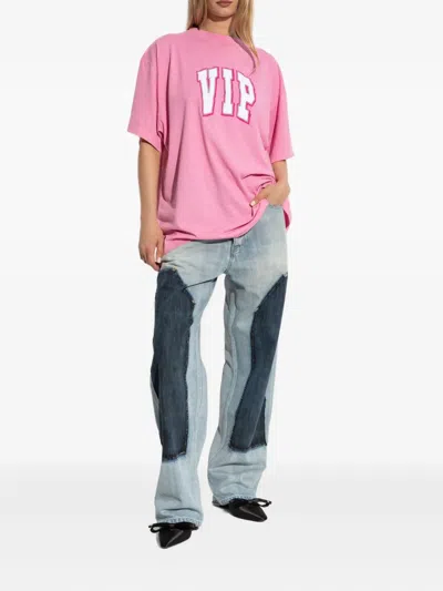 Balenciaga Pink Crewneck Logo T-shirt In Pink