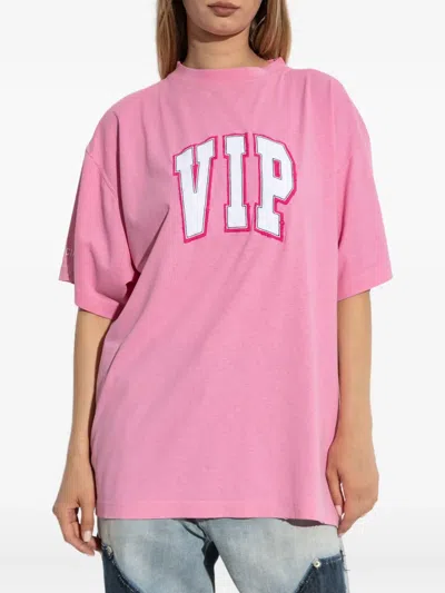 Balenciaga Pink Crewneck Logo T-shirt In Pink