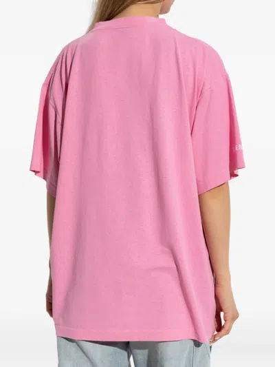 Balenciaga Pink Crewneck Logo T-shirt In Pink