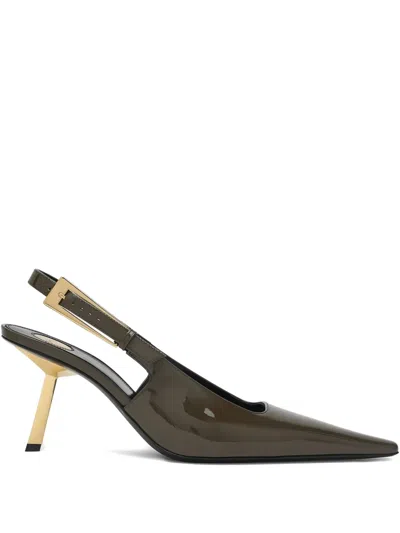 Saint Laurent 110mm Lee Patent-leather Slingback Pumps In Green