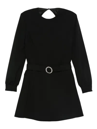 Saint Laurent Wool-cotton Belted A-line Mini Dress In Black