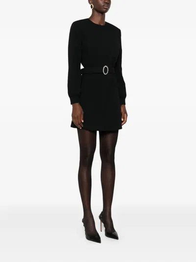 Saint Laurent Wool-cotton Belted A-line Mini Dress In Black