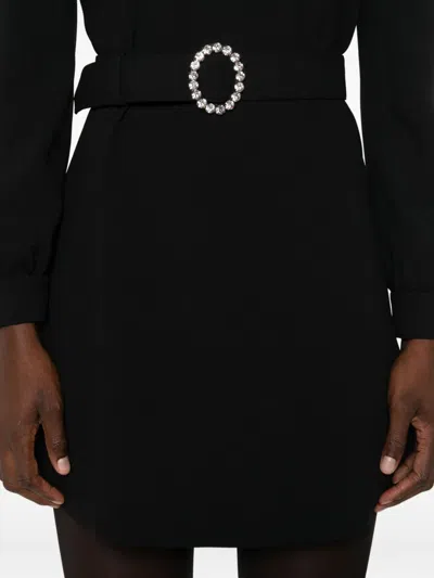 Saint Laurent Wool-cotton Belted A-line Mini Dress In Black