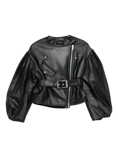 Simone Rocha Cropped Sculpted Belt Detail Biker Jacket In Black