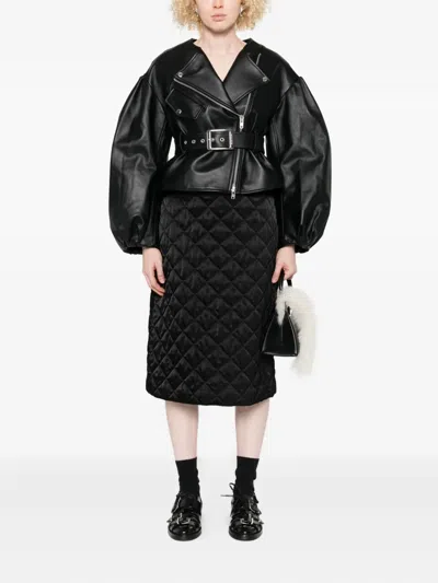 Simone Rocha Cropped Sculpted Belt Detail Biker Jacket In Black