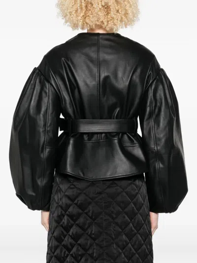 Simone Rocha Cropped Sculpted Belt Detail Biker Jacket In Black
