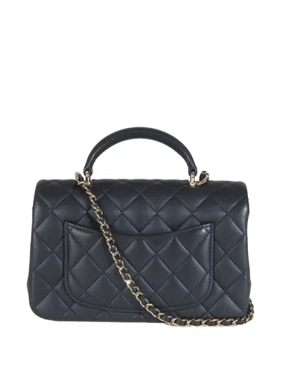 Pre-owned Chanel 2021-2023 Mini Quilted Lambskin Top Handle Bag In Blue