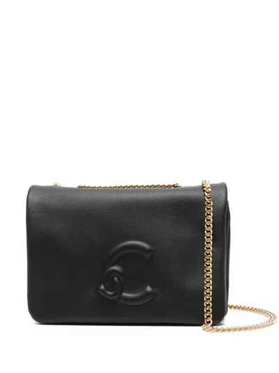 Coccinelle Mini Embossed-logo Chain Shoulder Bag In Black