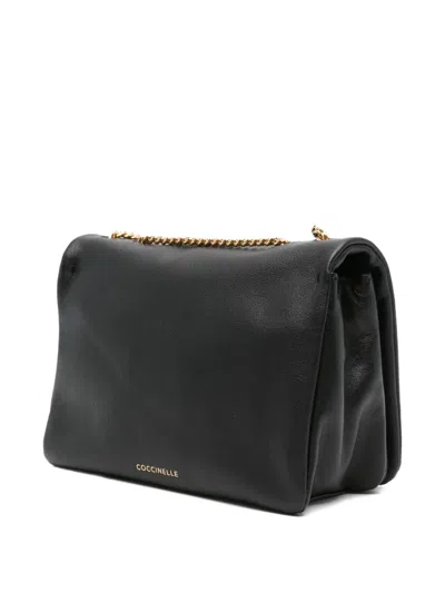 Coccinelle Mini Embossed-logo Chain Shoulder Bag In Black