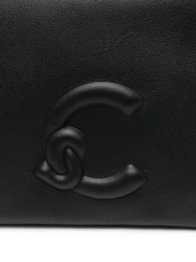 Coccinelle Mini Embossed-logo Chain Shoulder Bag In Black