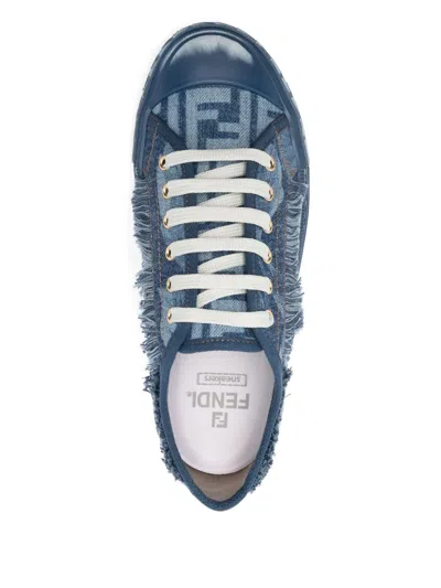 Fendi Woman Sneakers Blue Size 7 Textile Fibers In Blue