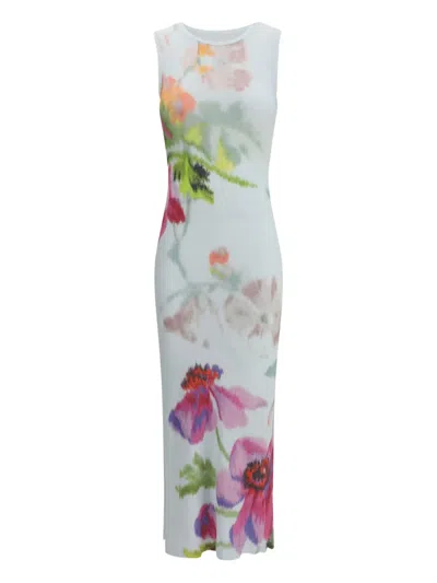 Loewe Silk-blend Dress With Floral Digital Print In White
