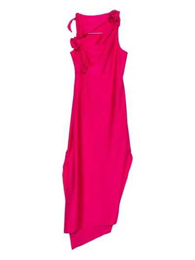 Coperni Asymmetric Flower-detail Maxi Dress In Pink