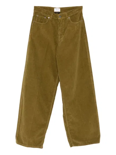 Haikure Wide Corduroy Trousers With Pockets And Belt Loops In Green