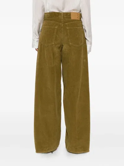 Haikure Wide Corduroy Trousers With Pockets And Belt Loops In Green