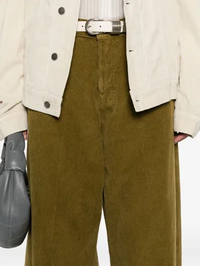 Haikure Wide Corduroy Trousers With Pockets And Belt Loops In Green