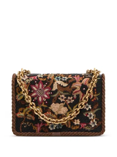 Valentino Garavani Vain Embroidered Beaded Cord-trimmed Leather Shoulder Bag In Black