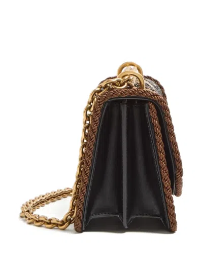 Valentino Garavani Vain Embroidered Beaded Cord-trimmed Leather Shoulder Bag In Black