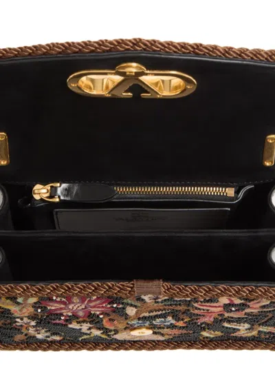 Valentino Garavani Vain Embroidered Beaded Cord-trimmed Leather Shoulder Bag In Black