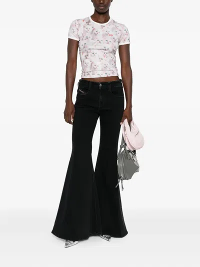 Diesel Cat-print T-shirt With Short Sleeves Throughout In Pink