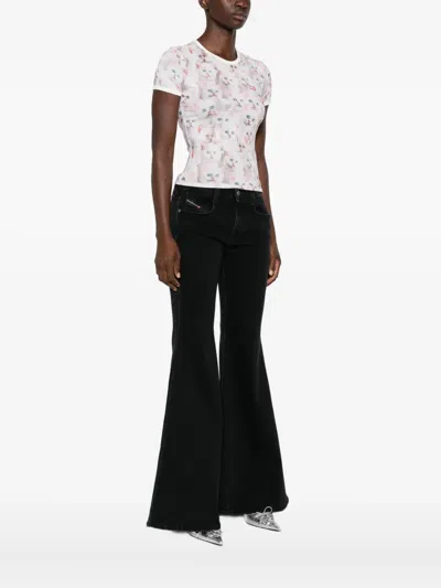 Diesel Cat-print T-shirt With Short Sleeves Throughout In Pink