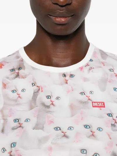 Diesel Cat-print T-shirt With Short Sleeves Throughout In Pink