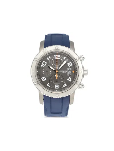 Pre-owned Hermes Clipper 42mm In Silver