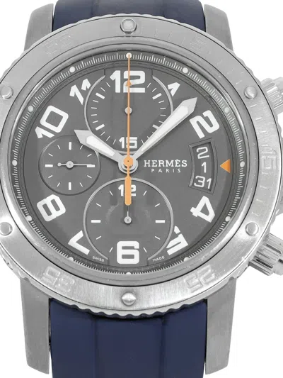 Pre-owned Hermes Clipper 42mm In Silver