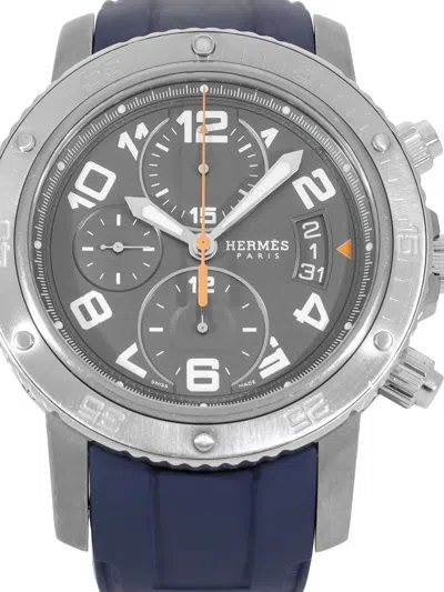 Pre-owned Hermes Clipper 42mm In Silver