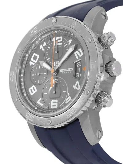 Pre-owned Hermes Clipper 42mm In Silver