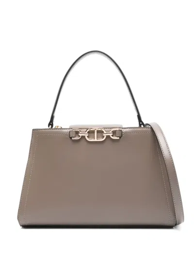 Twinset Twin-set Structured Handbag With Metal Clasp And Versatile Carrying Options In Gray