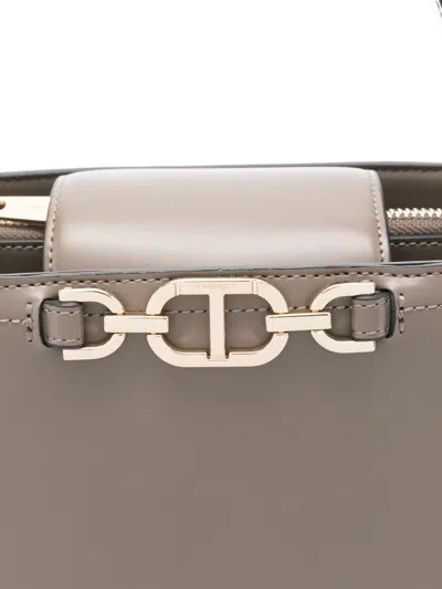 Twinset Twin-set Structured Handbag With Metal Clasp And Versatile Carrying Options In Gray