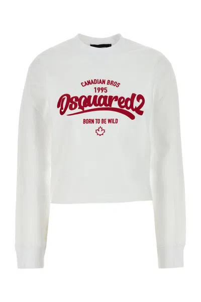 Dsquared2 Supernegative Dyed Just Right Cropped Raw Hem Crewneck In White