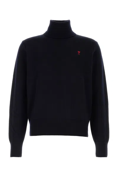 Ami Alexandre Mattiussi Ami Paris Ami De Coeur Midnight Blue Turtleneck In Black