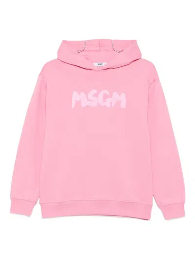Msgm Logo-print Hooded Sweatshirt In Purple