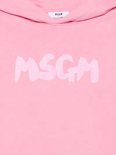 Msgm Logo-print Hooded Sweatshirt In Purple