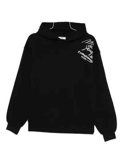 Msgm Logo-embroidered Hoodie In Black