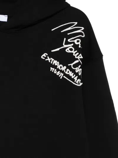 Msgm Logo-embroidered Hoodie In Black