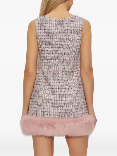 Self-portrait Pink Bouclé Faux Fur Hem Minidress In Pink