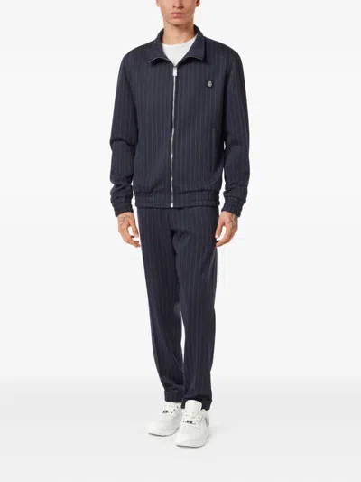 Billionaire Pinstriped Polyester Bomber Jacket In Blue