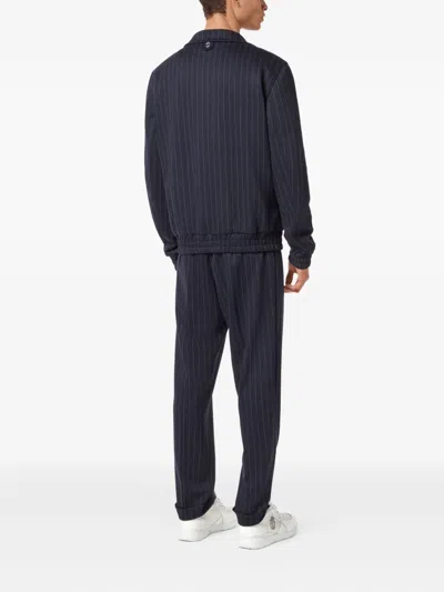 Billionaire Pinstriped Polyester Bomber Jacket In Blue