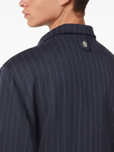 Billionaire Pinstriped Polyester Bomber Jacket In Blue