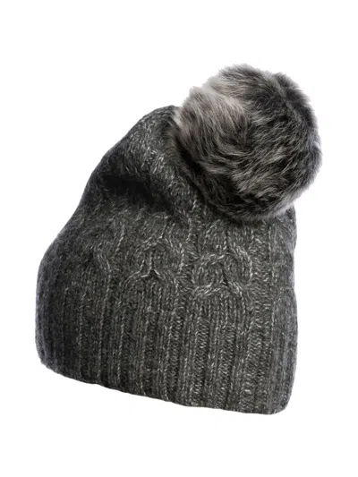 粗绞花针织绒球套头帽