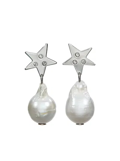Tory Burch Star Cultured Pearl Drop Earrings In Metallic