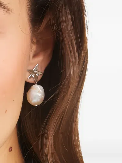 Tory Burch Star Cultured Pearl Drop Earrings In Metallic