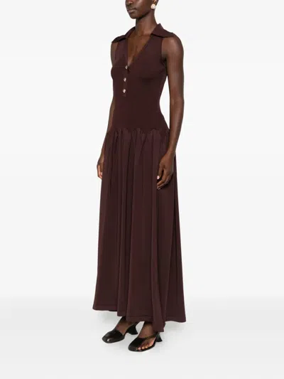 SELF-PORTRAIT RIBBED KNIT MIDI DRESS BROWN