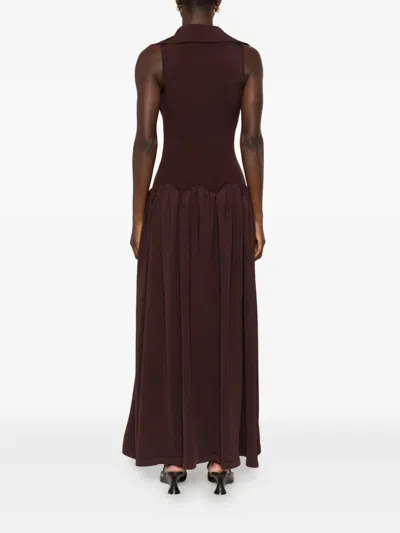 SELF-PORTRAIT RIBBED KNIT MIDI DRESS BROWN