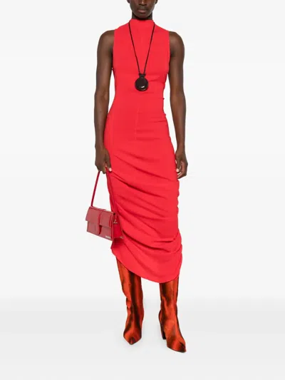 Jacquemus Red High Neck Sleeveless Midi Dress In Red