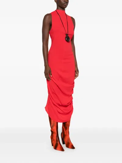 Jacquemus Red High Neck Sleeveless Midi Dress In Red