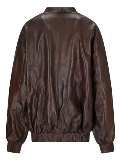 Magda Butrym Leather Zip-front Bomber Jacket In Brown